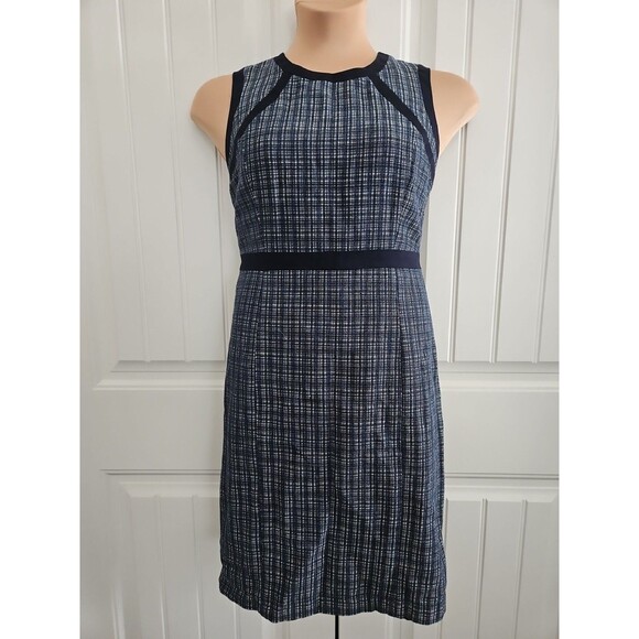 Talbots Navy Blue Textured Tweed Linen Cotton Sleeveless Sheath Dress Size 12 - Picture 1 of 9